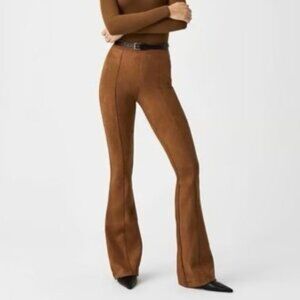 Spanx Size 3X Rich Caramel Brown Faux Suede Pull On High Rise Flared Leg Pants